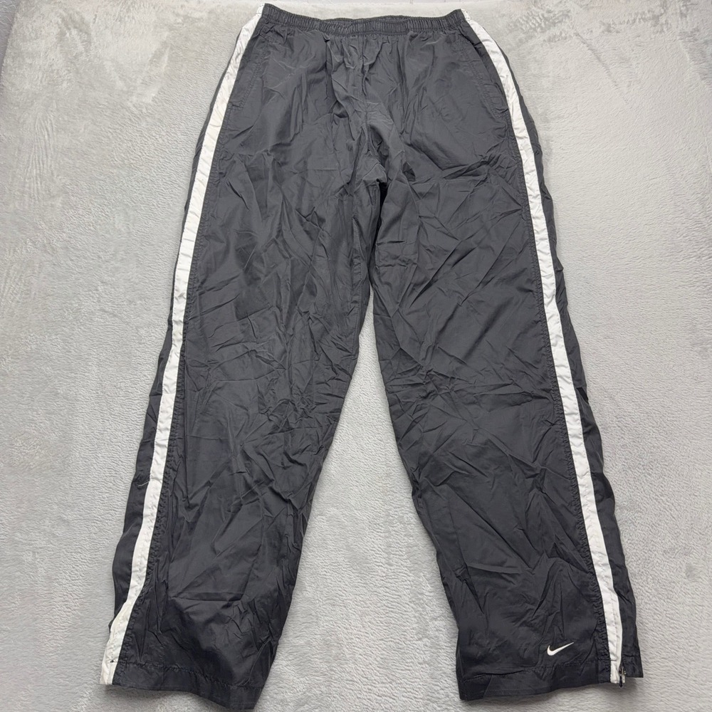 VTG Nike Track Pants Mens XL Black White Stripe Mesh Lined Zip Ankle Windbreaker